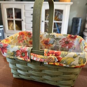 Longaberger Green Basket with Floral Liner
